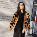 韩国2016秋装新款时尚经典豹纹v领针织开衫毛衣外套