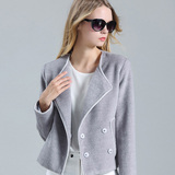 2015秋冬新款小外套修身舒适羊毛呢休闲韩版西装领短外套女