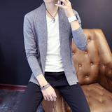 香港代购春季男士薄款毛衣韩版中长款开衫针织衫青年英伦修身外套