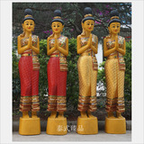 泰国迎宾女木雕人物萨瓦迪卡门童工艺品摆件东南亚特色家居装饰品