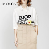 MO&Co.衬衫女夏短款珠片字母小雏菊绣花宽松五分袖MA162SHT35moco