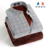 朗蒙冬季加绒男士衬衫韩版修身型长袖加绒款加厚保暖格子衬衣