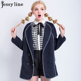 jessy line2016春装新款 杰茜莱百搭学院风休闲拼接中长款外套 女