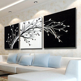 客厅装饰画简约无框画三联画卧室黑白发财树沙发背景墙画壁画挂画