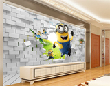 3D立体无缝卡通儿童房电视背景墙纸卧室壁纸小黄人大型壁画