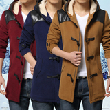 2015新款男士冬季风衣青少年修身中长款大衣呢子学生韩版加厚外套