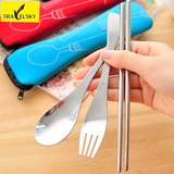便携式餐具包 旅行餐具三件套 折叠叉勺筷子野餐户外便携餐具套装