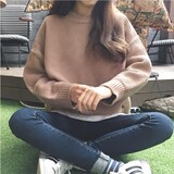 2016秋冬新款韩版纯色圆领宽松显瘦长袖短款打底针织衫套头毛衣女
