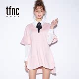 TFNC2016新款女学院甜美蝴蝶结衬衣宽松粉色连衣裙针织时尚套装