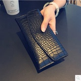 韩国代购2016新款真复古石头纹锁扣钱包女士长款三折钱夹女包手皮