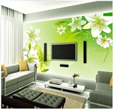 简约时尚绿色护眼大型壁画百合花墙纸客厅卧室沙发电视背景墙壁纸