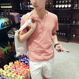 青少年个性时尚棉麻体恤男短袖宽松型休闲亚麻t恤圆领纯色打底衫