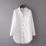 2016新款外贸欧美原单正品剪标出口牛货女士纯棉白色大码休闲衬衫