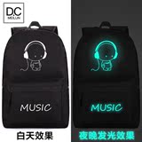 韩版夜光双肩包音乐小人男女14寸15.6寸笔记本电脑包书包旅行背包