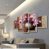 客厅装饰画现代五联画沙发背景墙挂画无框画墙画 简约花卉油画