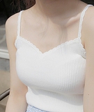 针织吊带纯棉背心女士花边打底衫无袖上衣韩版短款修身外穿内搭白