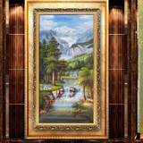 欧式山水风景油画纯手绘客厅玄关竖幅风景画走廊餐厅挂画财源广进