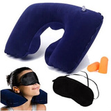 旅游三宝旅行三件套 充气枕+避光眼罩+防噪音耳塞 枕头 靠枕