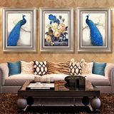 世玺欧式客厅装饰画现代简约沙发背景墙三联画玄关有框挂画蓝孔雀
