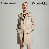2016法国LA HALLE秋装经典双排扣长款风衣 欧美风修身大码外套
