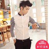 白衬衫男长袖修身款韩版衬衣男士衬衫长袖条纹休闲学生修身衬衣潮