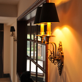 美式别墅客厅壁灯欧式卧室双头黑色书房奢华全铜新古典背景墙壁灯