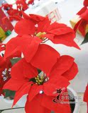 圣诞高档仿真花 一品红五朵带花盆 圣诞树装饰假花 塑料花 绒布花
