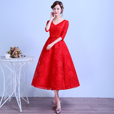 韩式2016新款高腰孕妇敬酒服新娘短款红色结婚礼服女大码时尚夏季