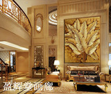 欧式纯手绘金箔油画东南亚风格客厅装饰无框画芭蕉叶现代玄关挂画
