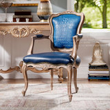 法式新古典欧洲白榉木家具 进口头层蓝色仿鳄鱼皮款餐椅书椅