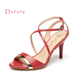 Daphne/达芙妮15年夏女鞋 细高跟交叉绑带金属露趾凉鞋1015303005