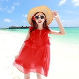 夏季女欧根纱宽松海边度假沙滩裙波西米亚短裙连衣裙娃娃衫度假裙