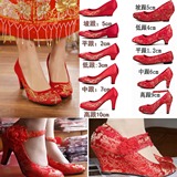 2016春夏红色新娘鞋结婚鞋子平跟坡跟粗跟中高跟龙凤旗袍鞋布鞋女