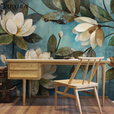 蕊西 电视背景墙壁纸 客厅卧室东南亚墙纸 手绘木兰油画大型壁画