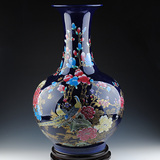 鸿轩景德镇陶瓷器 宝蓝色落地大花瓶摆设 现代家居客厅工艺品摆件