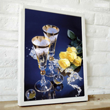精准印花十字绣画最新款客厅大幅黄玫瑰香槟水晶玫瑰餐厅酒杯系列