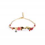 新款Les Nereides金色镂空珐琅彩釉花朵珍珠手镯送女友细款手链