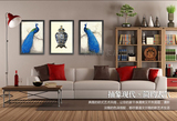 蓝孔雀油画美式客厅沙发背景墙三联画餐厅装饰挂画壁画有框艺术画