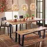 美式乡村铁艺餐桌 休闲咖啡桌椅 做旧实木餐厅桌椅 长条桌凳子