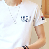 2016夏天韩版潮男白色打底衫青年男士圆领修身短袖t恤字母体恤潮