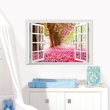 3D立体感墙贴樱花树假窗风景贴画墙纸客厅卧室背景墙上装饰品自粘