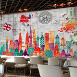 无缝欧美英伦涂鸦大型壁画建筑墙纸个性餐厅咖啡馆休闲吧立体壁纸