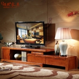 全实木电视柜组合 客厅小户型橡木电视柜 现代中式电视柜可伸缩