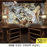 日式涂鸦无缝大型壁画 酒吧KTV寿司店餐厅壁纸美女主题房客厅墙纸
