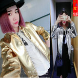 韩版新款春季金色银色开衫拉链夹克外套女棒球服运动休闲街舞外衣
