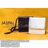 泰国代购 JASPAL 时尚品牌专柜鳄鱼纹不规则极简翻盖斜挎包 小黑