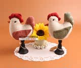 美式乡村手工布艺小鸡摆件 工艺家居装饰品 一对鸡橱柜摆设二件套