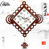 康巴丝客厅静音挂钟创意中国结实木钟表中国风大号石英钟挂表壁钟