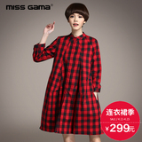 MISS GAMA2016春装新款长袖红黑格子大码宽松衬衫连衣裙夏女显瘦