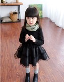韩版儿童连衣裙 2016春秋季女童长袖卫衣裙收腰公主蕾丝欧根纱裙